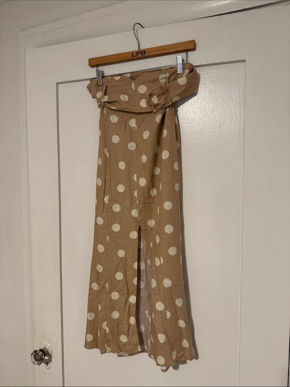 Zara Beige Maxi Skirt with White Polka Dots